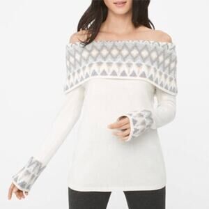 WHBM Cream Ecru Fair Isle Off-the-Shoulder Sweater Wool Blend XS NWT Holiday